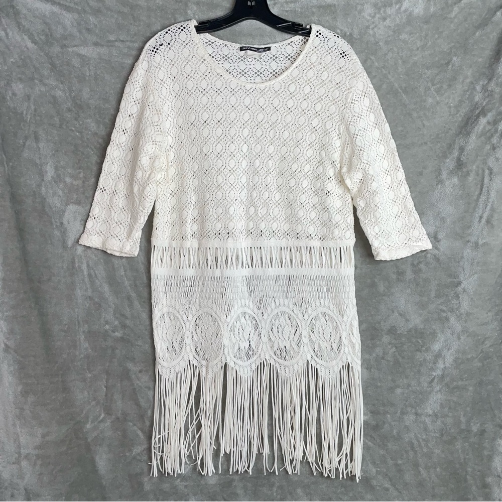 Sharade of California Vintage Fringe Lace Swim Cover Up Tunic Dress Size 14